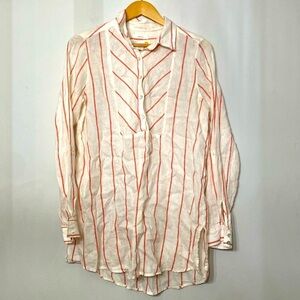 C&C California Tunic Linen Top Popover Roll Sleeve NWT Lagenlook Coastal Clean S